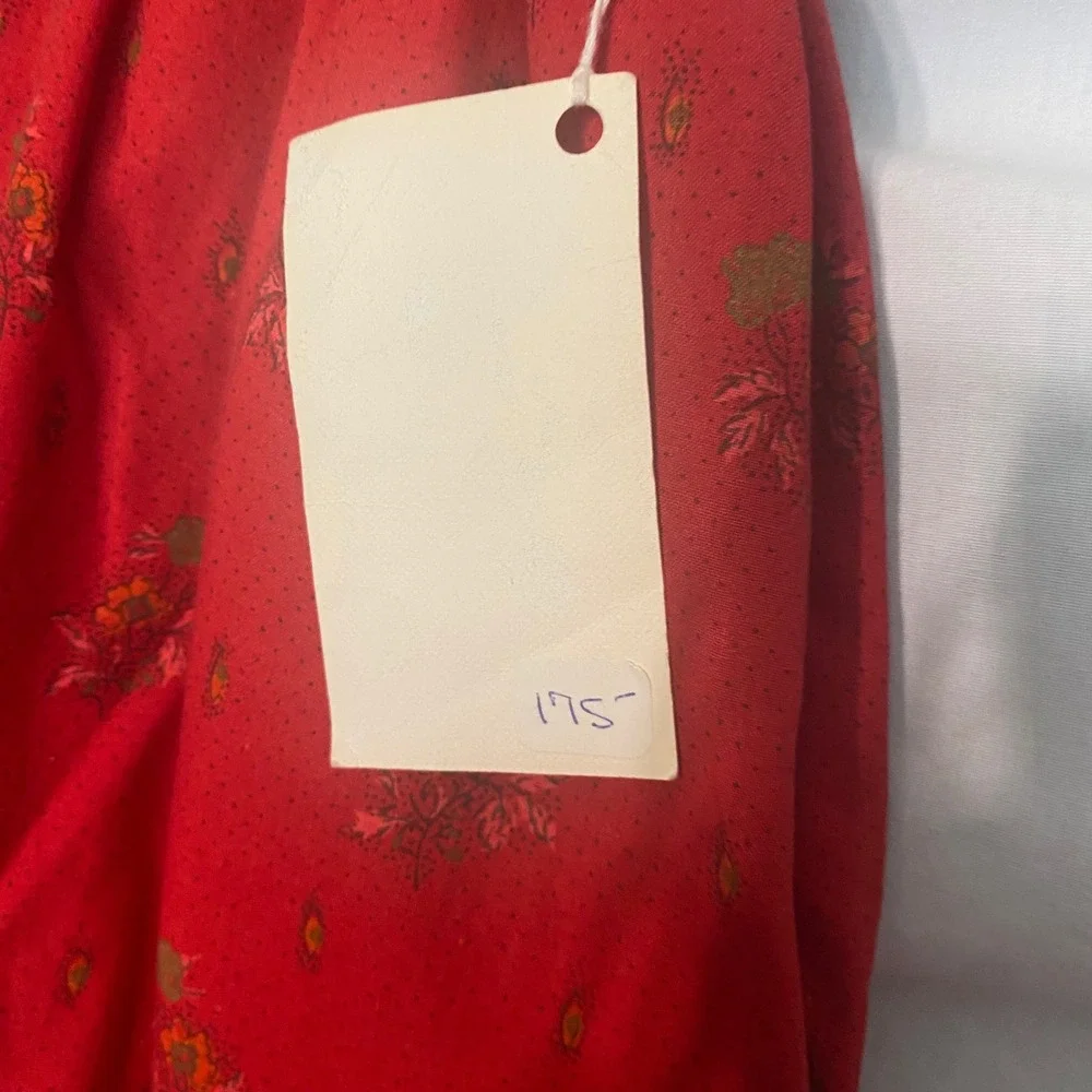 Chantal Laurent Red Floral Custom Midi Skirt Elastic Waist Pockets Womens Size M